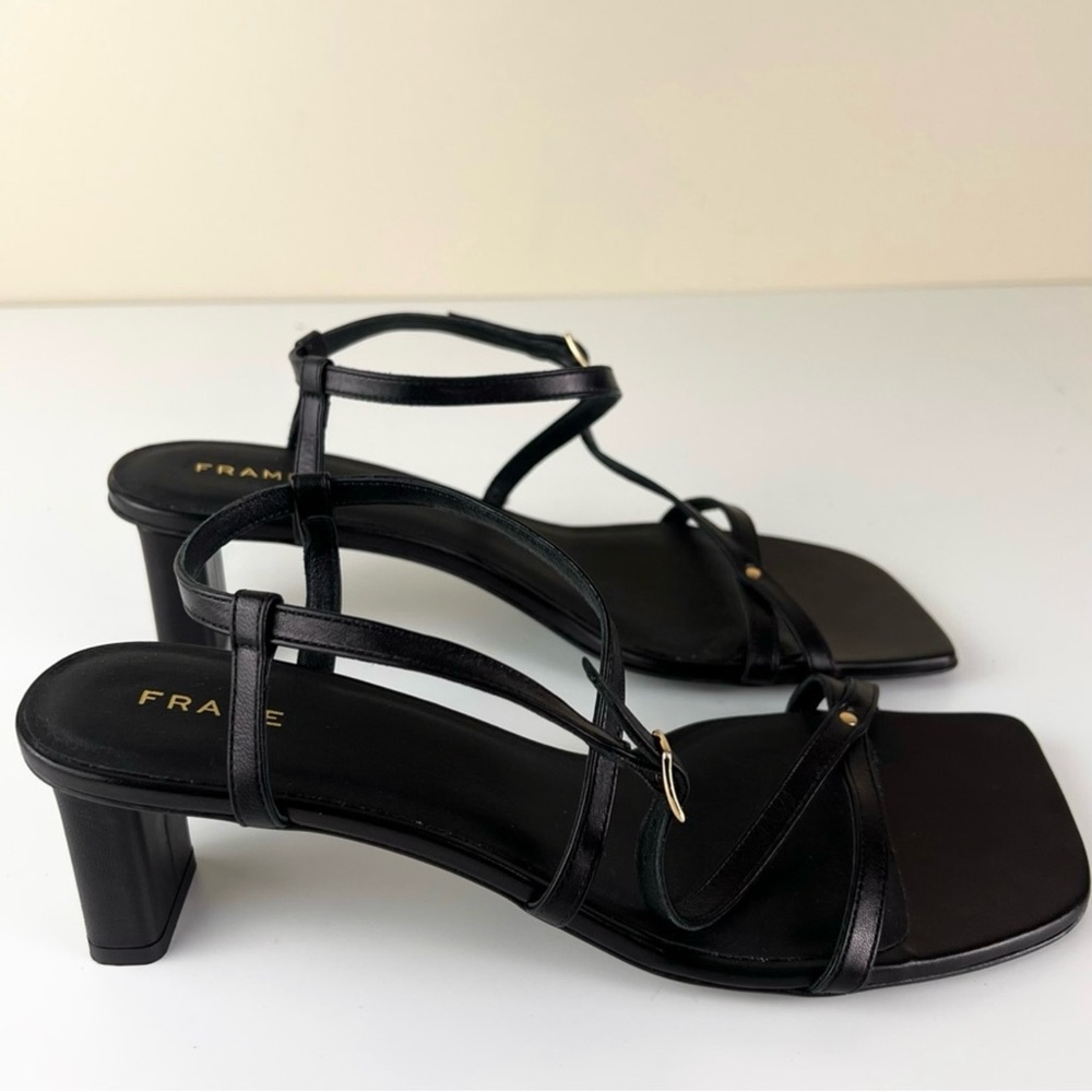 NEW FRAME BLACK LEATHER STRAPPY SANDALS - Picture 3 of 12